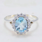 Antonia Blue Halo Gemstone Ring with Sparkling Stones